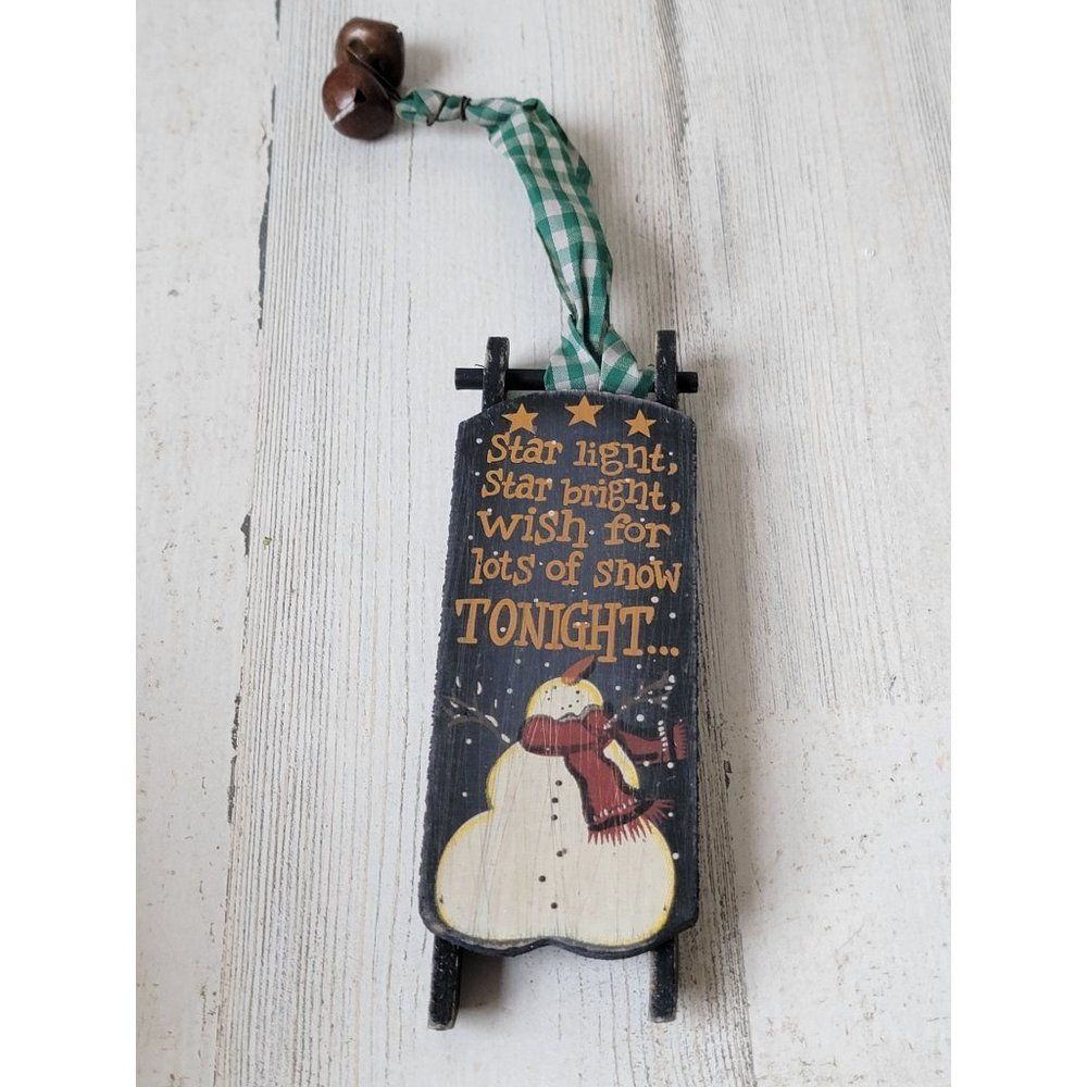 Starlight‎ Star Bright wooden mini sled snowman Bell ornament Xmas
